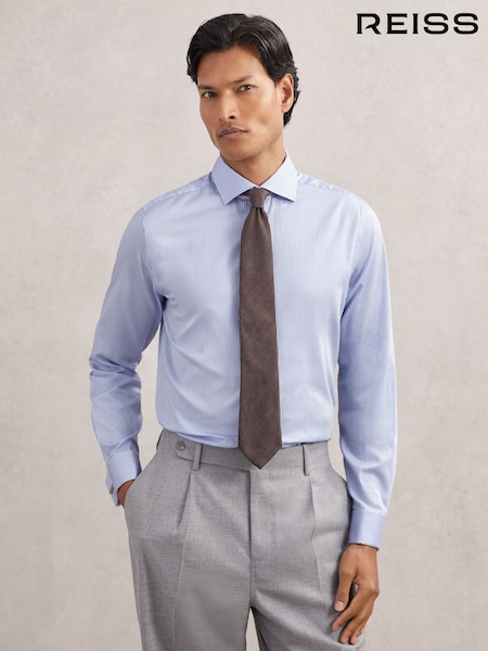Reiss Blue Stripe Remote Double Cuff Regular Fit Cotton-Sateen Shirt (F77510) | €125