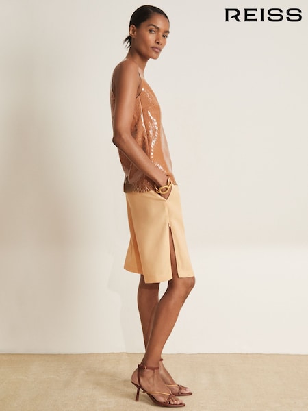 Оранжевый - Reiss Lina Atelier Side-Zip Tailored Shorts With Linen (F77522) | €297