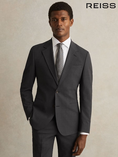Reiss Grey Promise Wool-Blend Single-Breasted Suit Blazer Slim-Fit (F77527) | AED1,930