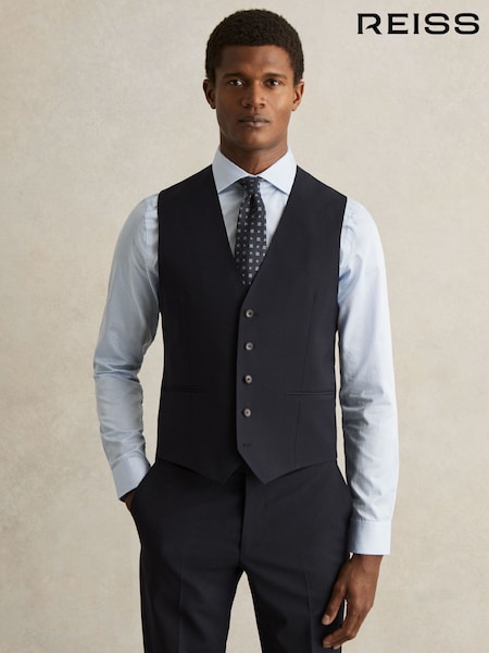 Reiss Navy Promise Wool-Blend Slim-Fit Waistcoat (F77528) | €180