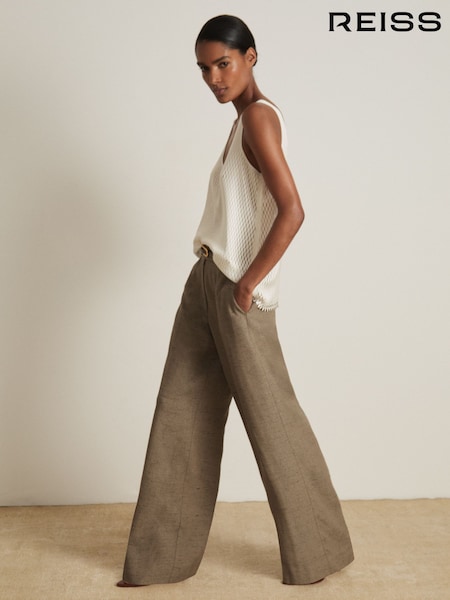 Reiss Grey Lina Atelier Wide-Leg Suit Trousers With Linen (F77534) | €388