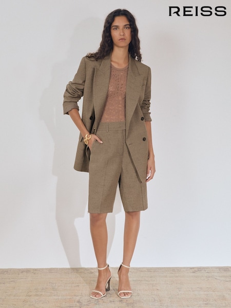 Серый - Reiss Lina Atelier Side-Zip Tailored Shorts With Linen (F77538) | €297