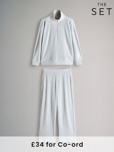 The Set Grey 2 Pack Soft Rib Half Zip Funnel Neck Sweatshirt and Wide Leg Joggers Lounge Set (F77547) | €43