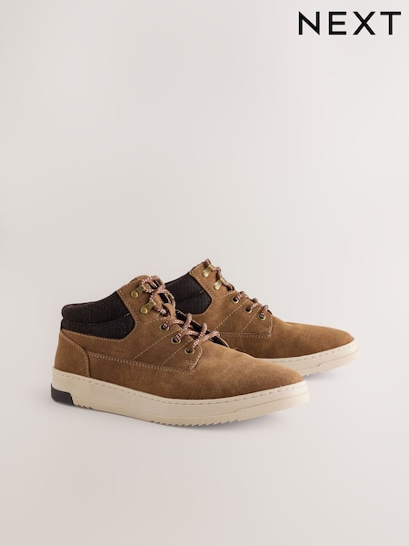 Tan Brown Knitted Collar Ankle Boots (F77564) | SGD 80