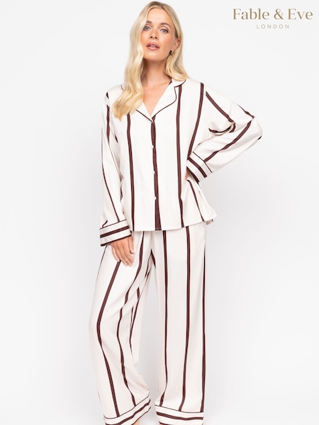 Fable and Eve Brown Wide Leg Long Sleeve Pyjama Set (F77592) | ₪427