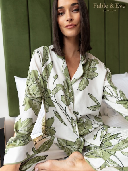 Fable and Eve Green Wide Leg Long Sleeve Pyjama Set (F77605) | €108