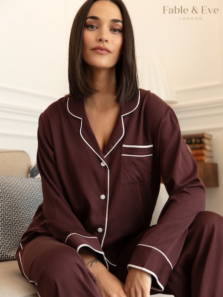 Fable and Eve Brown Wide Leg Long Sleeve Pyjama Set (F77610) | ₪427