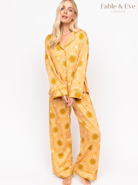 Fable and Eve Yellow Wide Leg Long Sleeve Pyjama Set (F77612) | €130