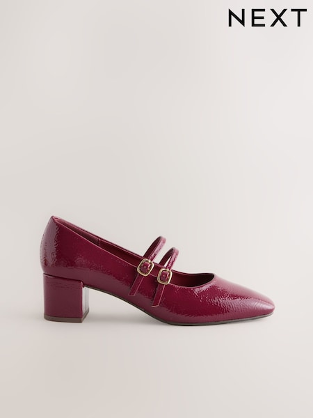 Burgundy Red Forever Comfort® Round Toe Mary Jane Block Heels (F77635) | 153 QAR