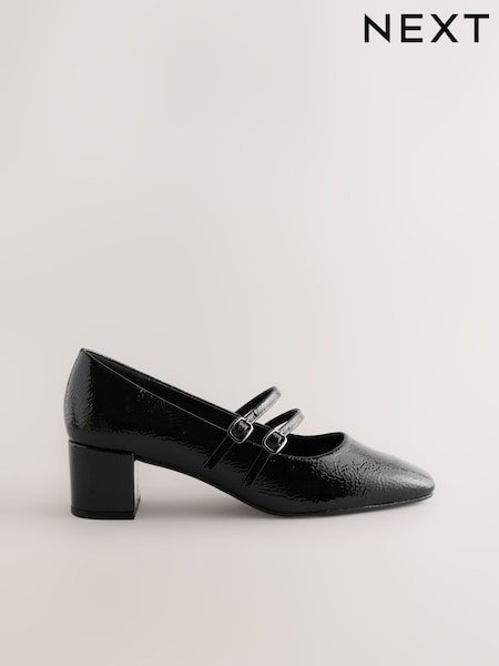 Black Forever Comfort® Round Toe Mary Jane Block Heels (F77644) | 153 QAR