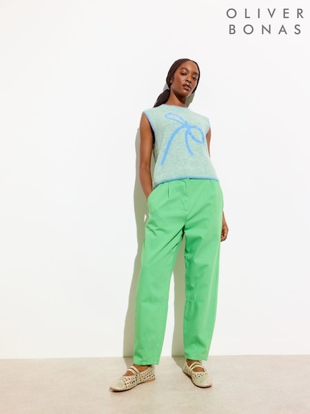 Oliver Bonas Green 100% Cotton Peg Tapered Trousers (F77682) | CA$187