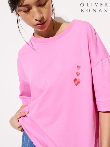 Oliver Bonas Pink Love Meter Graphic 100% Cotton T-Shirt (F77720) | 1,923 UAH