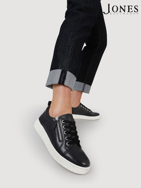 Синий - Jones Bootmaker Cream Azure Leather Wide-Fit Trainers (F77763) | €118