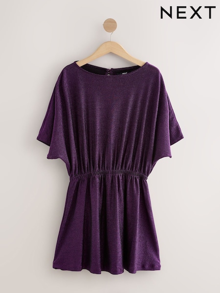 Fuchsia Pink Flutter Sleeve Sparkle Mini Dress (F77856) | €41.50