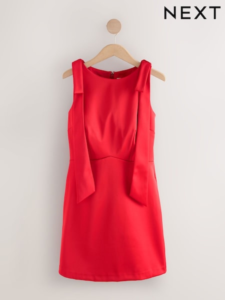 Cherry Red Satin Bow Shoulder Mini Dress (F77875) | 305 QAR