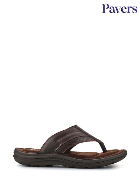Pavers Brown Leather Toe Post Sandals (F77905) | €37