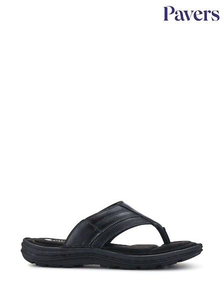 Pavers Black Leather Toe Post Sandals (F77924) | INR 4,607