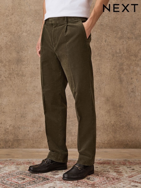 Khakigrün - Straight Fit Smart Cotton Rich Cord Trousers (F77980) | 88 €