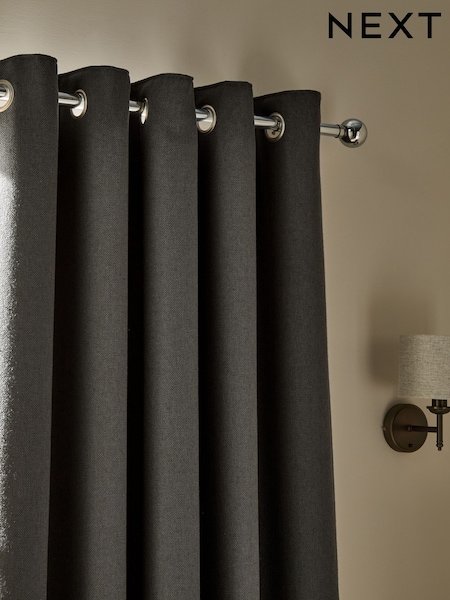 Charcoal Grey Soft Weave Linen Blend Blackout/Thermal Eyelet Curtains (F77989) | €77 - €159