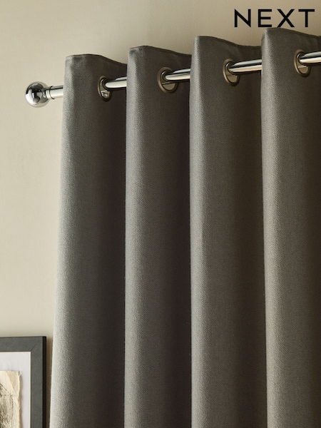 Charcoal Grey Soft Weave Linen Blend Lined Eyelet Curtains (F77992) | €60 - €142
