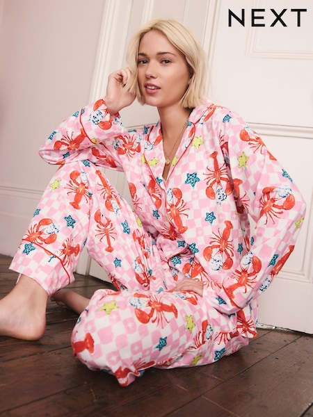 Pink Lobster Jersey Button Through Pyjamas (F77998) | €38