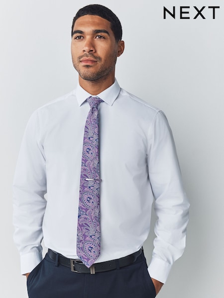 Purple Paisley Tie With Tie Clip (F78009) | €21