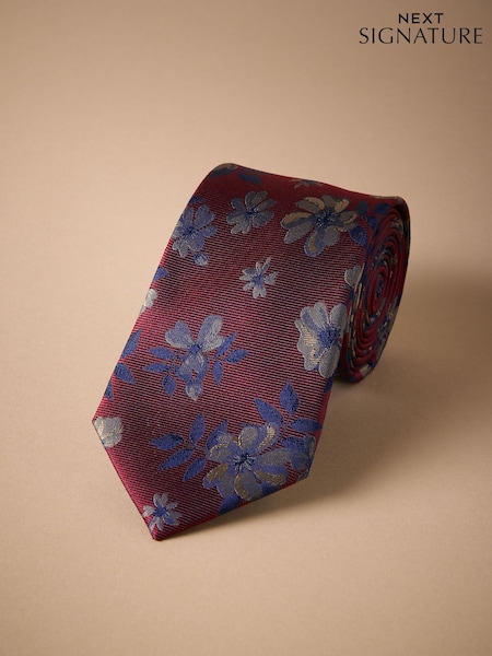 Red Italian Silk Floral Print Design Tie (F78015) | €32