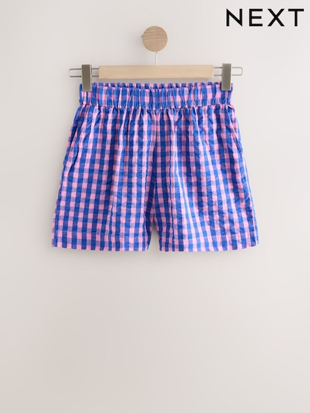 Pink/Blue 100% Cotton Pull On Gingham Shorts (F78034) | €28