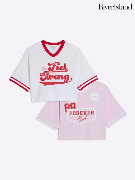 River Island Girls Red Crop 100% Cotton T-Shirts 2 Pack (F78040) | 23 €
