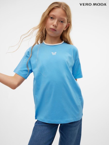 VERO MODA Blue Girls Short Sleeve Back Print Jersey Tshirt (F78041) | R$ 150