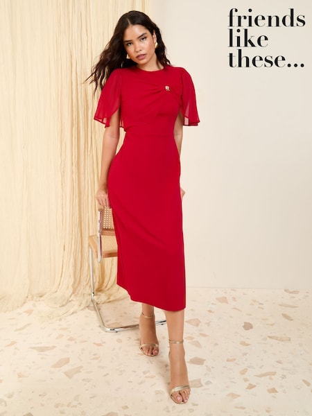 Friends Like These Red Scuba Midi Dress With Chiffon Overlay (F78119) | €63