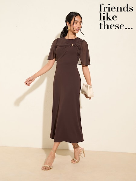 Schokoladenbraun - Friends Like These Scuba Midi Dress With Chiffon Overlay (F78120) | 78 €