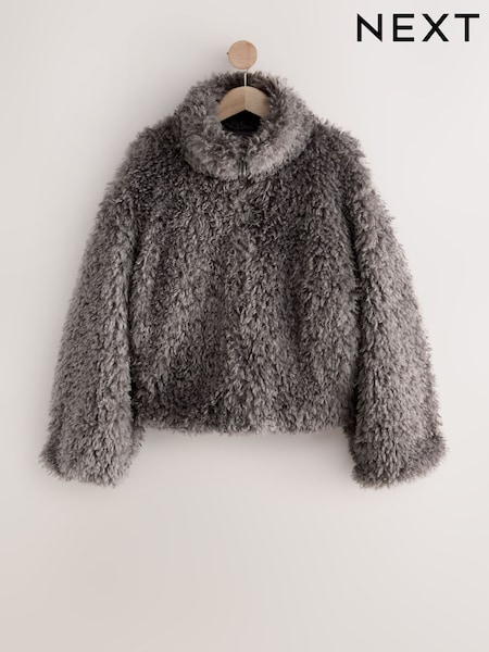 Grey Funnel Neck Zip Through Faux Fur Jacket (F78145) | €88