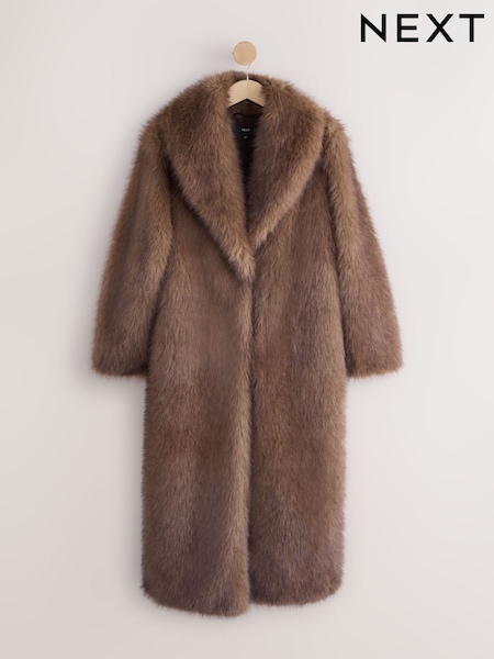 Chocolate Brown Faux Fur Long Coat (F78151) | R$ 800
