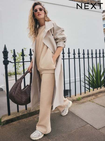 Neutral Neppy Textured Essential Wide Leg Jersey Joggers (F78179) | €28