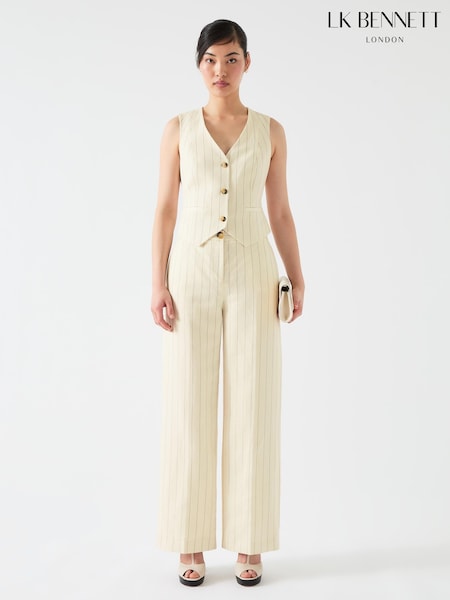LK Bennett Cream Petite Petite Ami Linen Blend Pinstripe Waistcoat (F78287) | ₪1,001