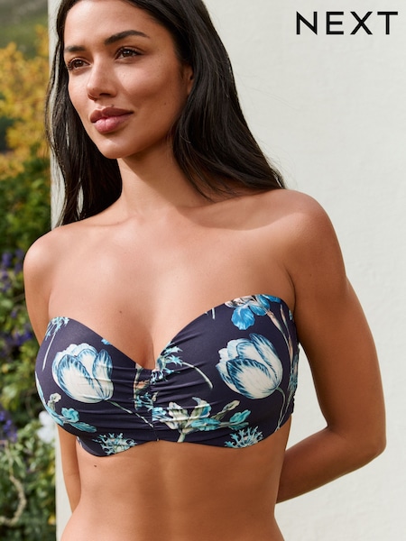 Colección Kew Floral Azul Marino - Wired Bandeau Bikini Top (F78292) | 40 €