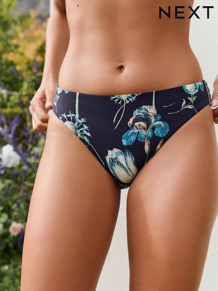 Kew Collection Navy Floral High Leg Print Bikini Bottoms (F78301) | €25