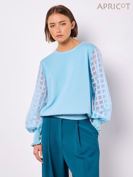 Apricot Blue Check Organza Sleeved Jumper (F78316) | €51
