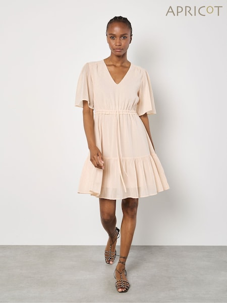 Apricot Pink Chiffon Tie Waist Ruffle Dress (F78326) | €59