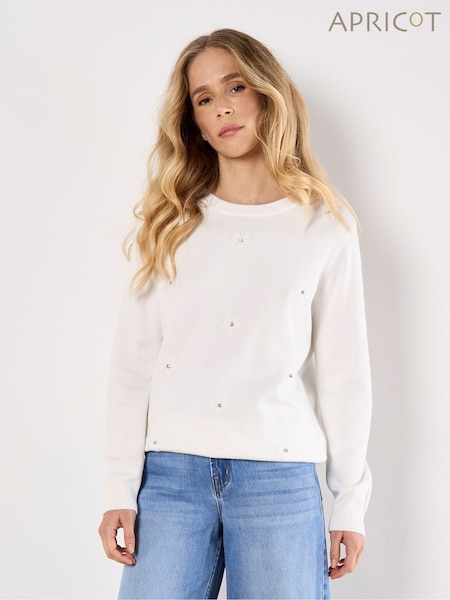 Apricot White Diamante Daisy Crew Neck Jumper (F78327) | €47
