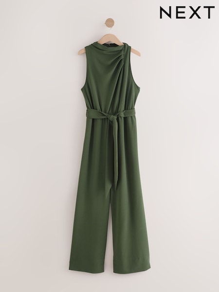 Green Occasion Cowl Neck Sleeveless Jersey Jumpsuit (F78343) | €55