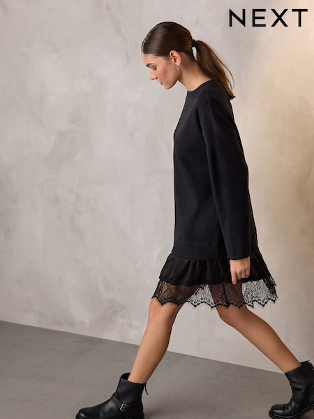 Preto - 2-In-1 Soft Touch Jumper Lace Skirt (F78347) | R$ 390