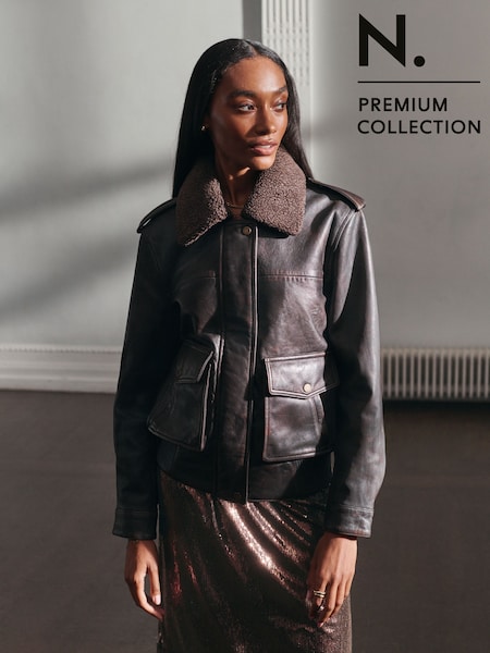 Chocolate Brown N. Premium Real Leather Flight Jacket (F78413) | €248