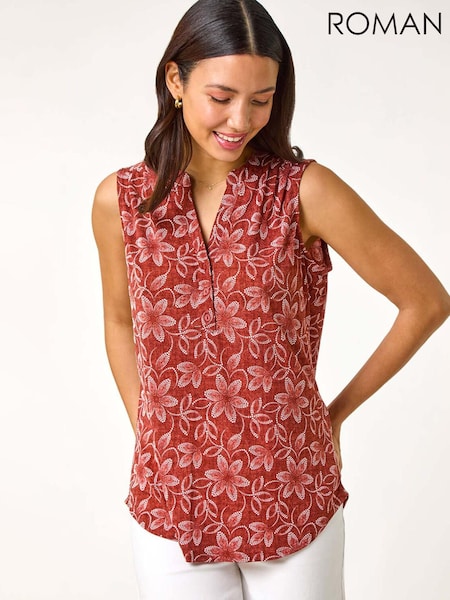Roman Natural Leaf Print Button Vest Top (F78419) | €40