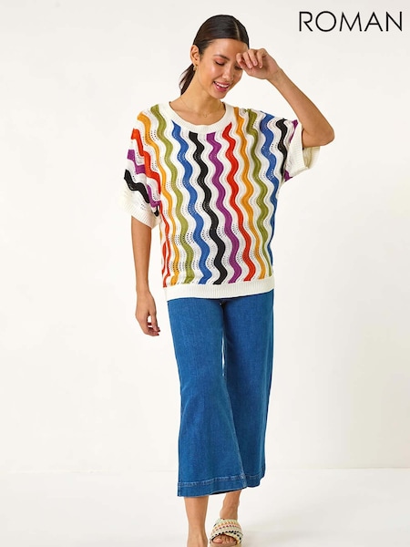 Roman Black Vertical Striped Wave Knit Jumper (F78425) | 2,523 UAH