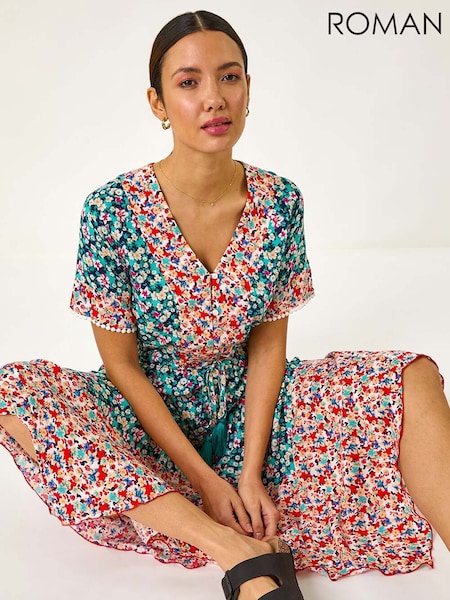 Roman Blue Floral Mix Print Midi Dress (F78433) | €58