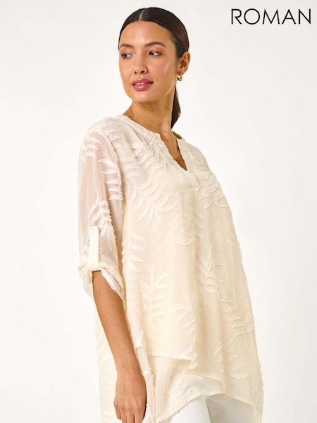 Roman Leaf Print Burnout Wrap Tunic Top (F78434) | 80 €