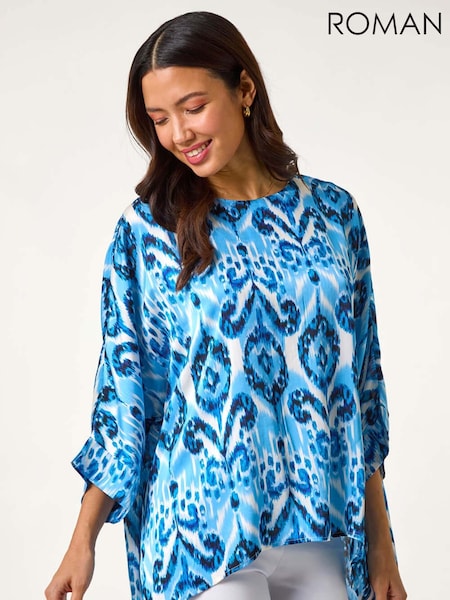 Roman Blue Ikat Print Tunic Top (F78435) | R$ 485