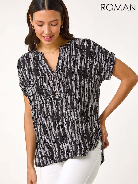 Roman Black Print Button Detail Top (F78438) | €42